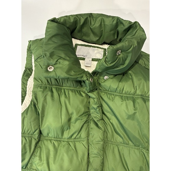 Vtg Old Navy Quilted Puffer Vest Womens M Green Fleece Lined‎ Y2K Grunge Gorp - Picture 5 of 10